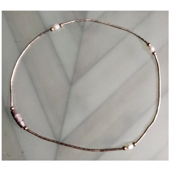 Pearl + Silver Metallic Beads Anklet - Picture 2 of 5